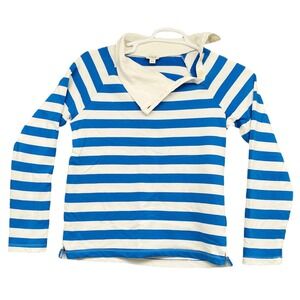 J. Crew Striped Long Sleeve Top XS Blue White Button‎ Collar Pullover